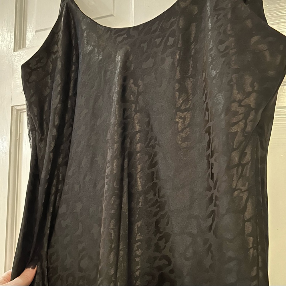 Emma & Michele Satin Black Leopard Print Spaghetti Strap Cowl Neck Slip Dress - Picture 7 of 8